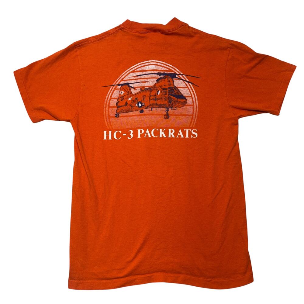 Vintage US Navy Shirt Large Orange HC-3 Packrats Helicopter Military Made in USA